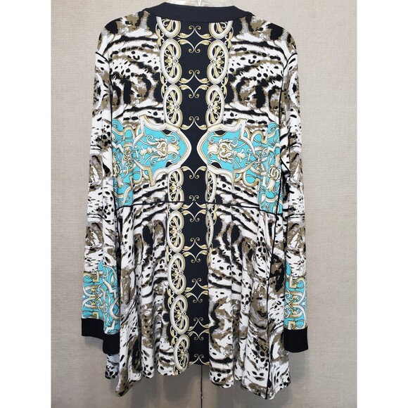 Eva Varro Mixed Pattern Chain Print Snap Up Long Slv Tunic Sz XL Lagenlook Boho - Picture 4 of 4